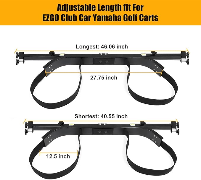 No Drilling Golf Cart Bag Holder Bracket for 2+2 Golf Cart Rear Seat with 1 Inch Square Tube, Universal Golf Bag Attachment Adjustable for EZGO Club Car Yamaha Golf Carts