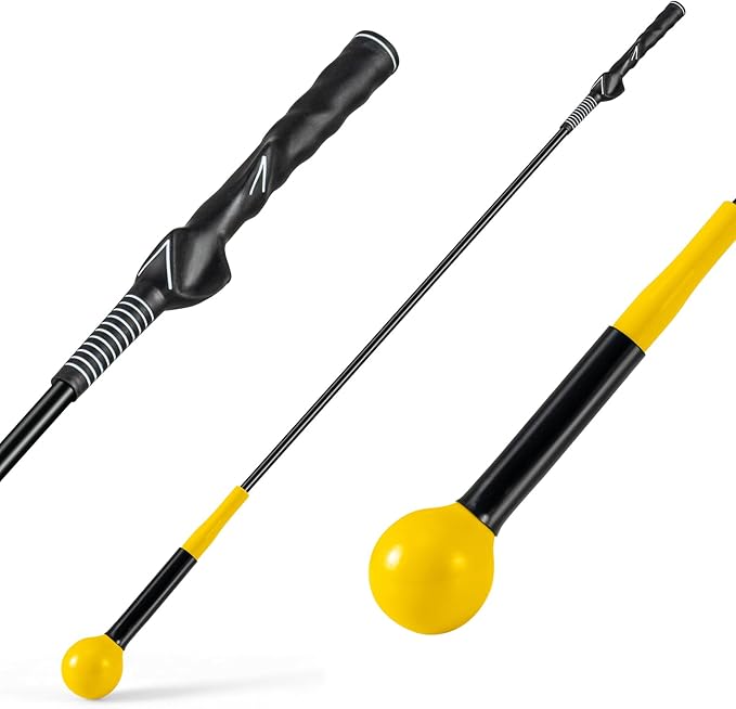 GYMAX Golf Swing Trainer, Warm-Up Stick with Grip Trainer for Rhythm, Balance, Tempo & Strength, Right Handed Swing Speed Training Aid, Weighted Golf Club for Indoor Practice