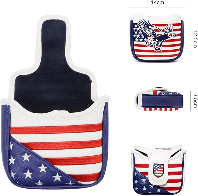 Golf Putter Cover USA Mallet Putter Headcover with Magnetic Closure Leather Golf Club Covers for Most Brand