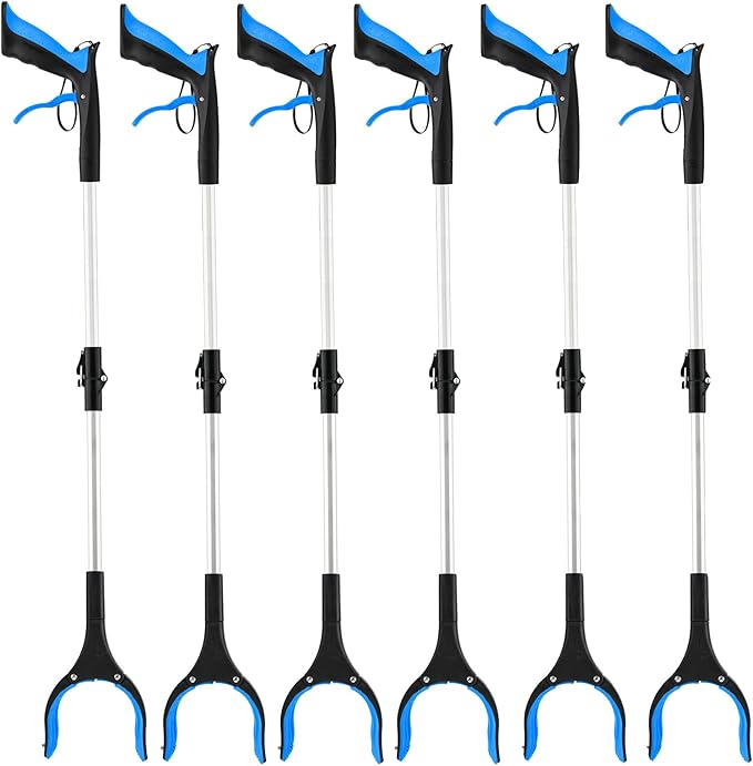 6-Pack 32inch Upgrade Foldable Grabber Reacher Tool, Reacher Grabber Pickup Tool with 4 inch Wide jaw and 360° Rotating Head,Grabbers for Seniors Outdoor & Indoor (Blue)