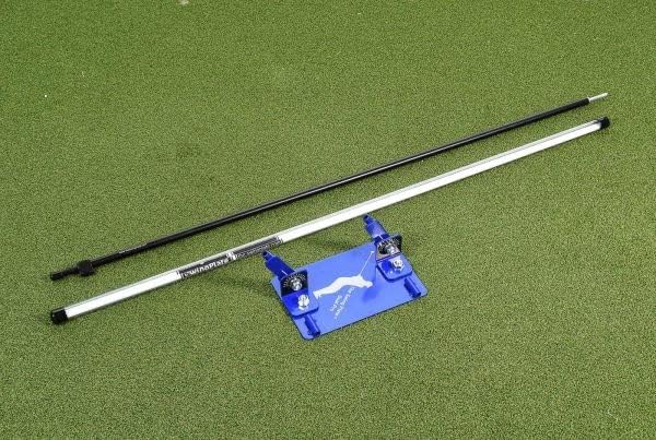 The Golf Swing Plate Dual with Pro Training Bundle (2 Alignment Sticks & Extension Pole) - Golf Swing Plane Training Aid - InTheHoleGolf