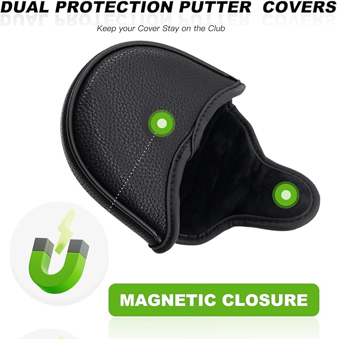 Golf Club Covers,4pcs or 1pc Golf Headcovers for Woods and Driver Fairway Hybrids Women Men - Premium PU Leather with Interchangeable Tags & Magnetic Blade and Mallet Putter Covers