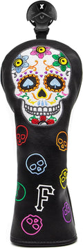 Montela Golf Club Covers,Colorful Skeleton Putter Cover Driver Covers Fairway Wood Headcover Hybrid Cover Leather Blade Putter Headcover Mallet for Brand