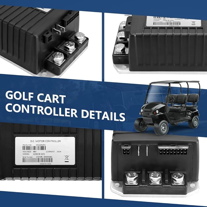 Golf Cart Controller, 48V 250A Controller Compatible with Curtis, 1206HB-5201 Golf Cart Speed Controllers for 2010-UP EZGO TXT, Express S4, Express L4, Terrain 250, ST Sport II, ITS Throttle, 612632
