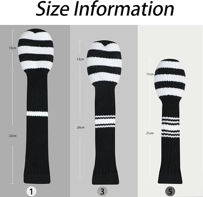 LeFeng 3Pcs Golf Club Covers, Knitted Golf Club Covers for 460cc Driver Fairway Woods and Hybrid