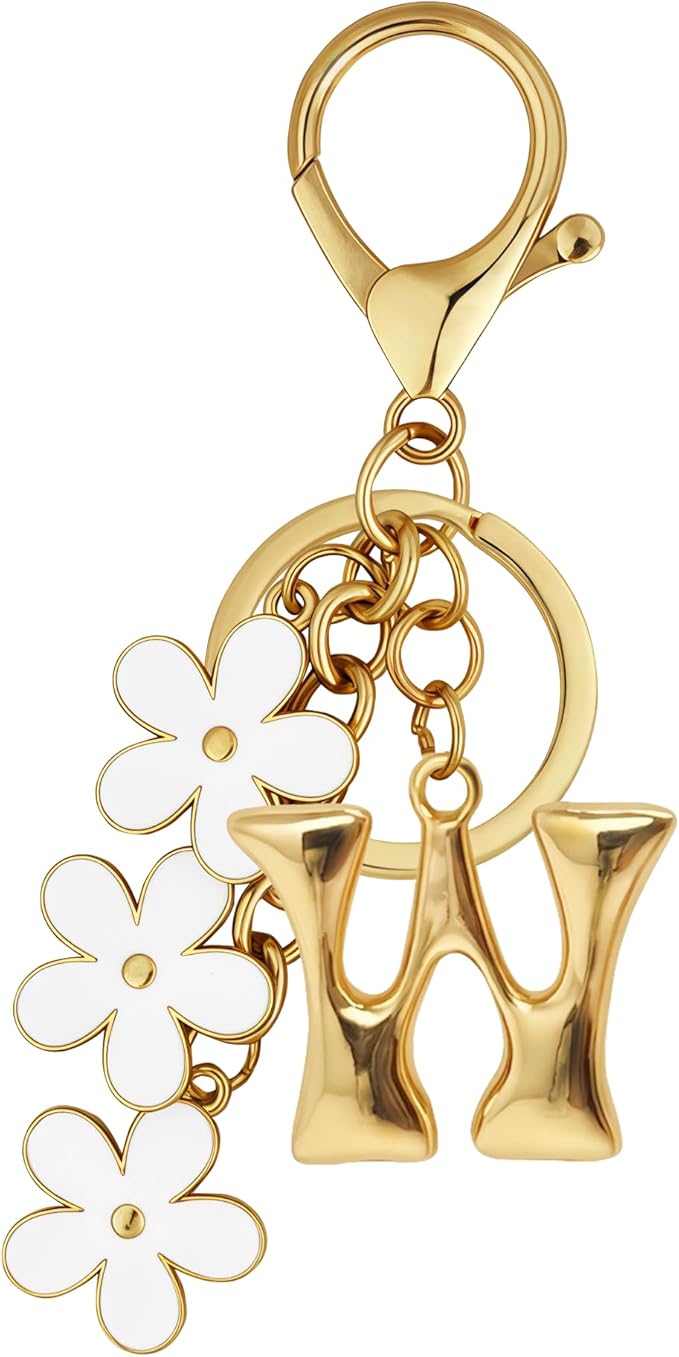 Gold Bubble Heart, Cherry, Bow & More Designs Letter Initial Keychain Bag Charms – Cute Purse Charms for Handbags