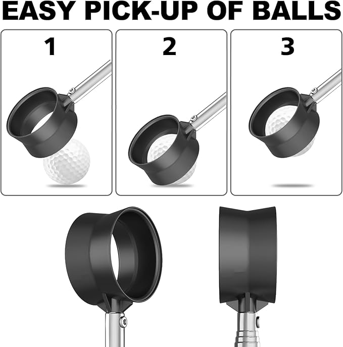 JKL 9Ft/12Ft Golf Ball Retriever for Water Telescopic, Stainless Steel Shaft, High Durability Double-Sided Ball Picker Upper Grabber, Golf Gifts for Golfers