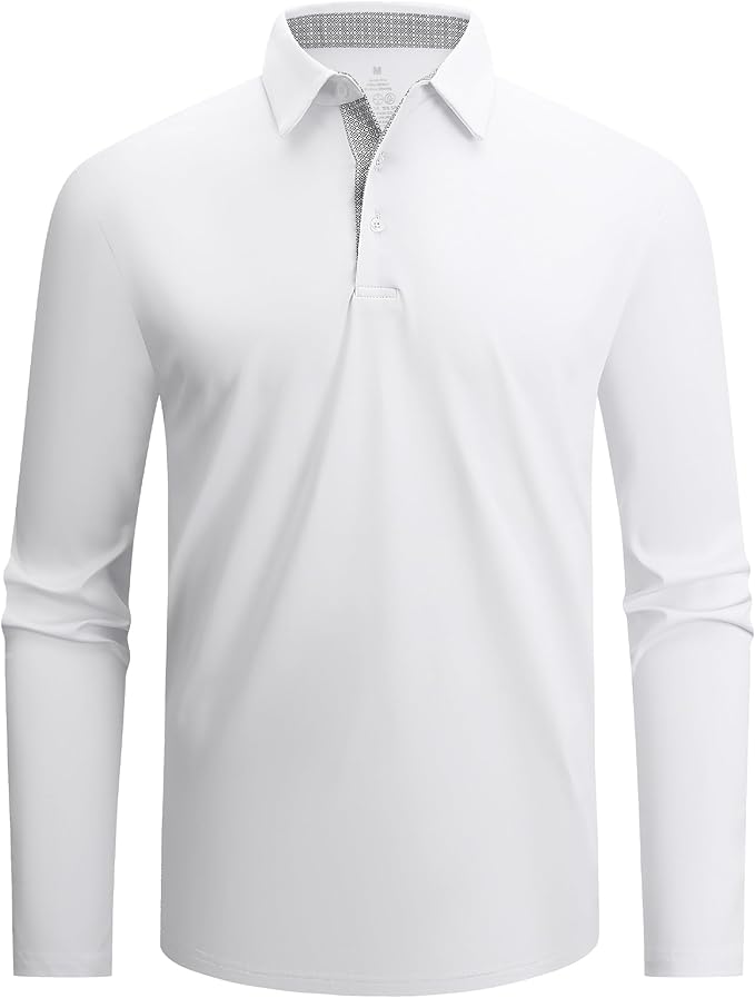 Alex Vando Mens Golf Shirt Moisture Wicking Quick-Dry Solid Long Sleeve Polo Shirts for Men