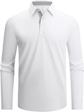 Alex Vando Mens Golf Shirt Moisture Wicking Quick-Dry Solid Long Sleeve Polo Shirts for Men