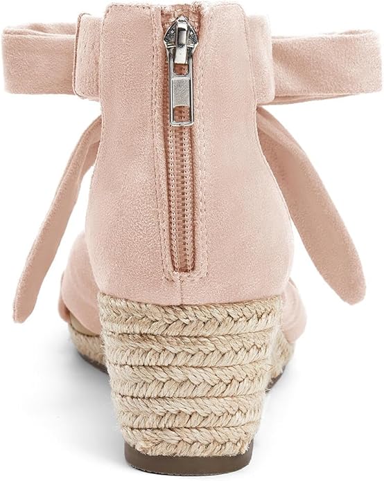 LAICIGO Womens Espadrilles Wedge Sandals Back Zipper Closure Open Toe Platform Ankle Strap Summer Dress Shoes with Bow