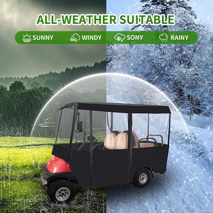 Tecoom Golf Cart Enclosure 2/4/6 Passenger, Golf Rain Cover 600D Waterproof Snowproof, Door Zippers, Clear Windows and Windproof Hooks, Universal Fit for EZGO, Yamaha, Club Car