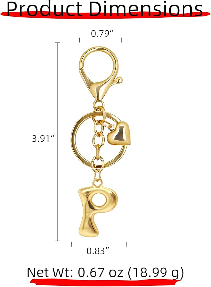 Gold Bubble Heart, Cherry, Bow & More Designs Letter Initial Keychain Bag Charms – Cute Purse Charms for Handbags