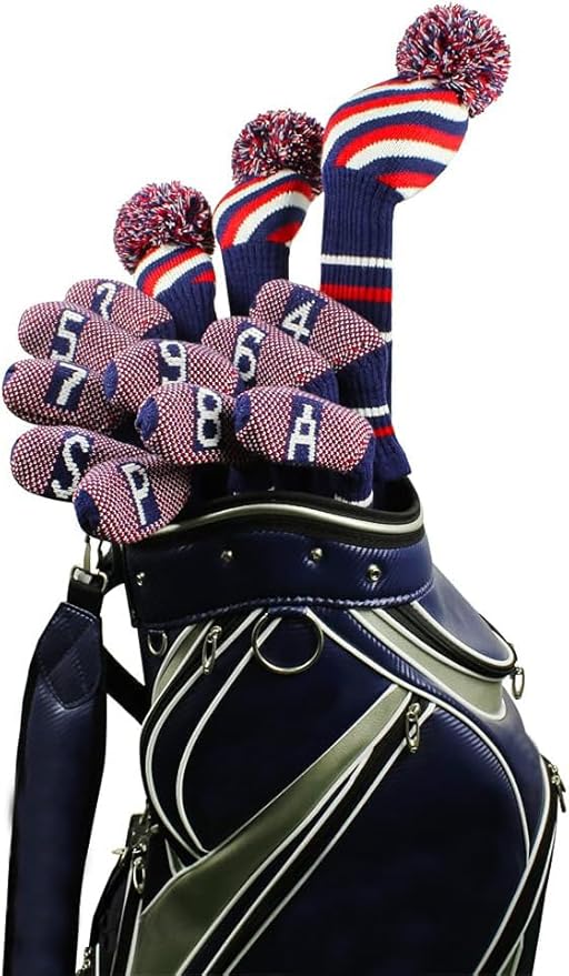 Scott Edward 1/7/10 Pcs Knitted Golf Club Head Covers for Irons Wedge Cuteness and Basically Socks Shape Washable Golf Club Head Protector on Pattern Style Double Sided Customized