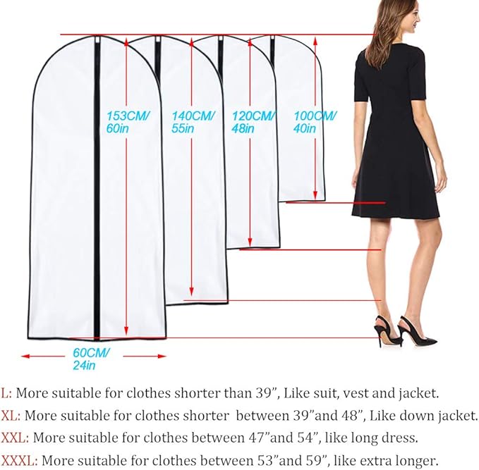 Garment Bags for Hanging Clothes 24'' x 55 '' (Set of 6) Transparent Lightweight Breathable Coat Covers for Closet with Study Full Zipper for Long Dress Clothes Storage [Upgraded Version]