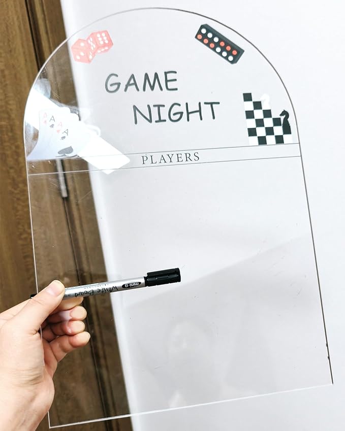 Personalized Family Game Night Scoreboard – Custom Dry Erase Score Tracker Board with Marker, Reusable Acrylic Game Scoreboard (8X12)