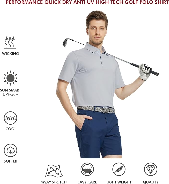 Mens Polo Shirts Short and Long Sleeve Casual Solid Stylish Dry Fit Performance Designed Collared Golf Polo Shirts for Men