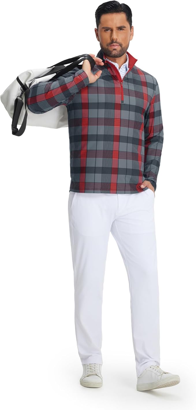 M MAELREG Quarter Zip Golf Pullover Men Dry Fit Long Sleeve Performance Wicking 1/4 Zip Full Print Pullover Mens Sweatshirt