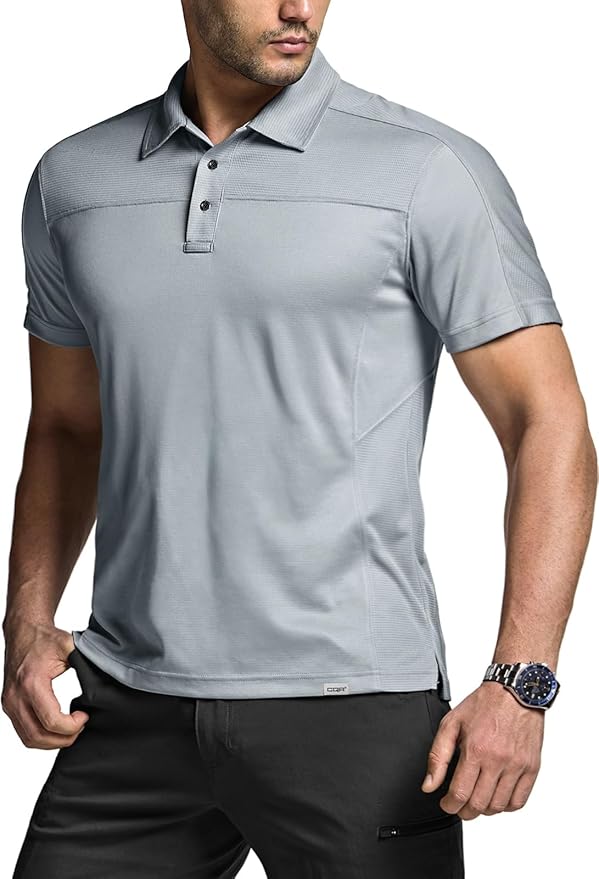 CQR Men's Polo Shirts, Tactical Short Sleeve Golf Performance Shirts, Lightweight Dry Fit UPF 50+ Pique