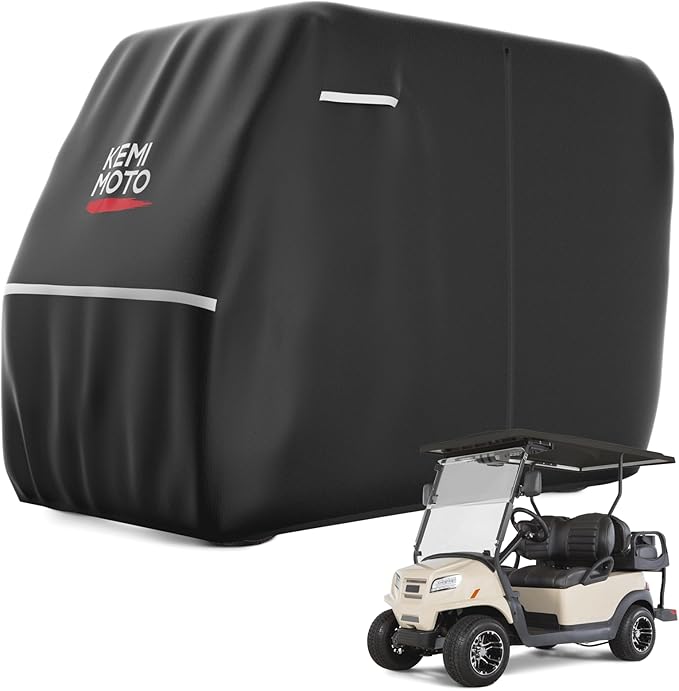 KEMIMOTO 600D Waterproof Golf Cart Cover, Universal Heavy Duty Large Golf Cart Rain Cover with Storage Bag Compatible with EZGO Club Car 2/2+2/4 Passenger, Black