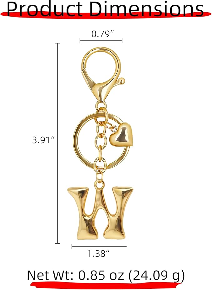 Gold Bubble Heart, Cherry, Bow & More Designs Letter Initial Keychain Bag Charms – Cute Purse Charms for Handbags