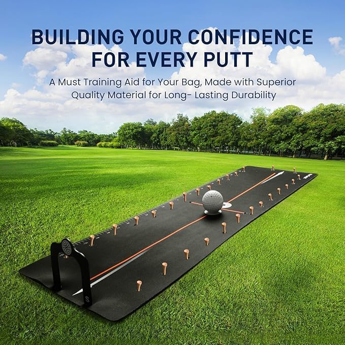 FINGER TEN Golf Putting Mat with Arc and Path for Right Left Handed, Golf Green Alignment Training Aid with Aim Target Easily Rolls Up Durable Lightweight Trainer for Indoor Outdoor