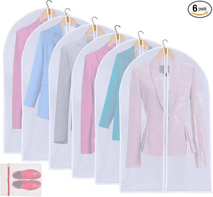 12 Pack Shirt Garment Bags (24x36") - Dustproof Short Suit Covers - Durable PEVA Closet Bags with Sturdy Zipper for Blouses, Jackets, Sweaters & T-Shirts (Translucent)