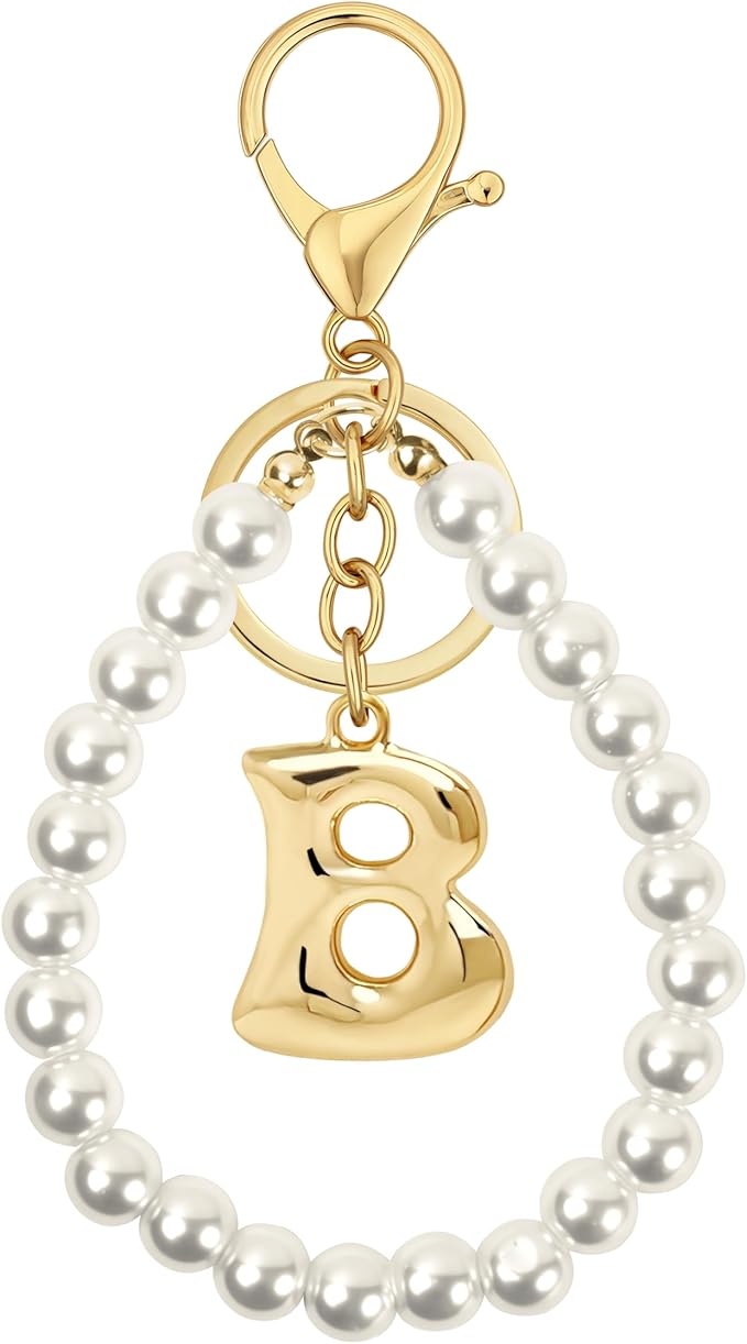 Gold Bubble Heart, Cherry, Bow & More Designs Letter Initial Keychain Bag Charms – Cute Purse Charms for Handbags