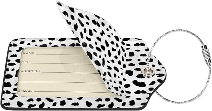 Polka Dot Luggage Tags Set of 2 Leather Stainless Steel Loop Label Tag for Travel Bag Suitcase