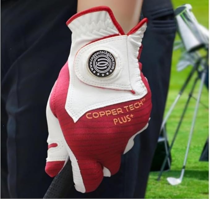 Men's 1-Pack Right and Left Handed Golfers Golf Glove – Advanced Compression for Muscle Support, Joint Relief Gloves – White/Red