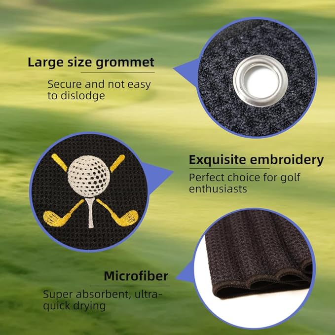 Black 16x24 Inch Waffle Microfiber Golf Towel with Clip, Funny Personalized Design, Tri-Fold for Easy Carry, Includes Waterproof Cleaning Pouch for Golf Balls and Clubs, Ideal Golfing Gifts for Men