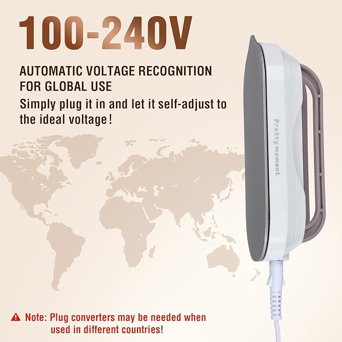 Biupky Travel Iron, Mini Dry Iron for Clothes with Global Voltage 100-240V, 300W Fast Heat Up in 60s, Ceramic Non-Stick Soleplate, Ultra Lightweight 0.8lbs for Travel, Home, Dorms, RV