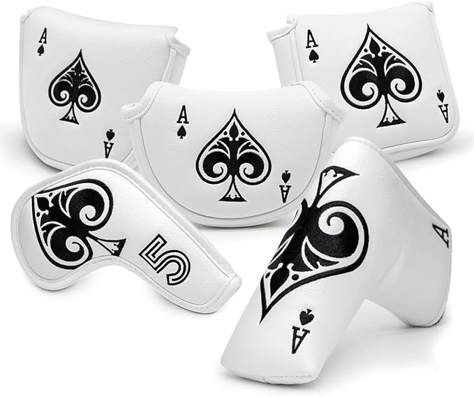 Golf Putter Cover Headcover Magnetic, Poker Ace Style Golf Club Head Cover, 4 Models Available Headcovers for Blade Half-Mallet Square Putters