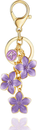 XGALBLA White/Pink/Black Big Cute Flower Initial Letter Keychain for Women, Flower Bag Charms Enameled Keychain Handbag Purse