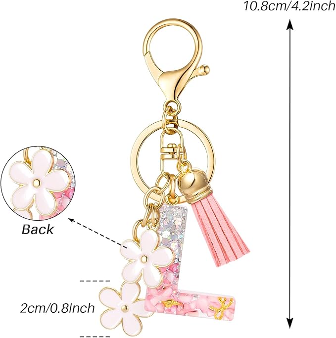 SELOVO Girls Pink Flower Chain Cute Keychain Initial Keychain Key Chain for Women