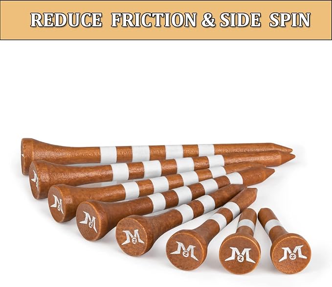 MAZEL Natural Wood/Bamboo Golf Tees 2 3/4 Inch & 3 1/4 Inch,Pack 50 or 120,Reduce Friction & Side Spin,More Stable Golf Tees
