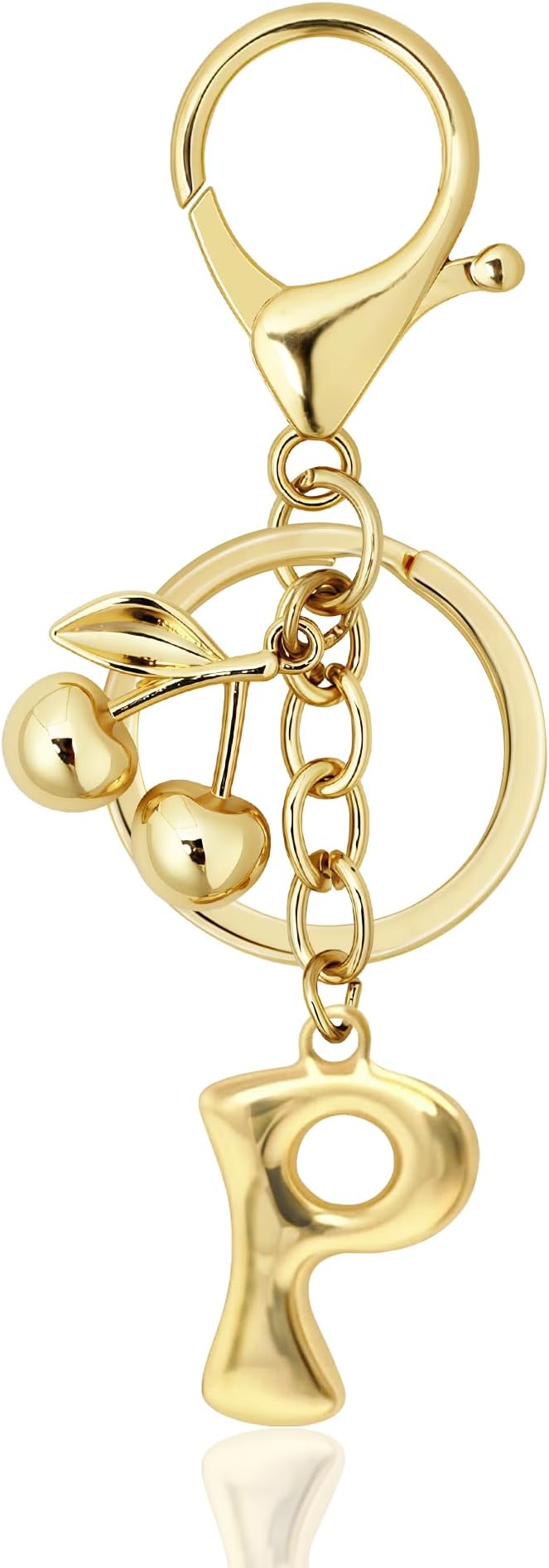 Gold Bubble Heart, Cherry, Bow & More Designs Letter Initial Keychain Bag Charms – Cute Purse Charms for Handbags