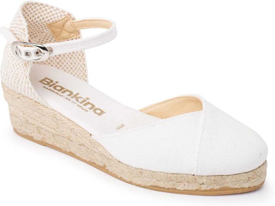 Girona Authentic Spanish Espadrille Wedge Sandals for Women - Sustainable, Eco Friendly, Vegan Shoes. Classic Style, Organic Cotton Canvas Upper, Comfy Insole, Jute Midsole, Rubber Sole. Made in Spain