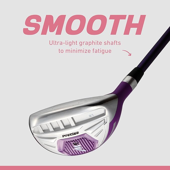 Precise M5 Women’s Golf Clubs Set – Complete Right-Handed Set with Titanium Driver, S.S. Fairway & Hybrid, 5-PW Irons, Putter, Stand Bag & Headcovers – Graphite Shafts – Purple – Petite/Standard/Tall