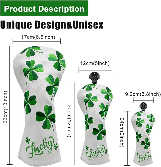 Golf Headcovers Live Lucky Golf Driver Covers Advanced Embroidery Fairway Wood Covers Hybrid Covers Mallet Blade Putter Head Covers Premium Leather Shamrock Golf Club Covers