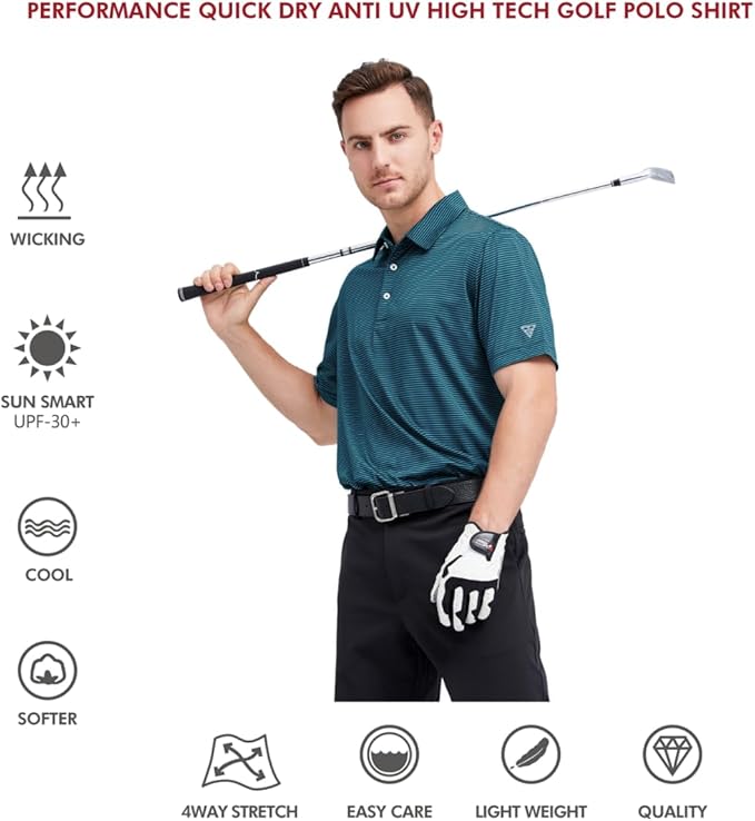 Golf Shirts for Men Dry Fit Short Sleeve Print Performance Moisture Wicking Polo Shirt