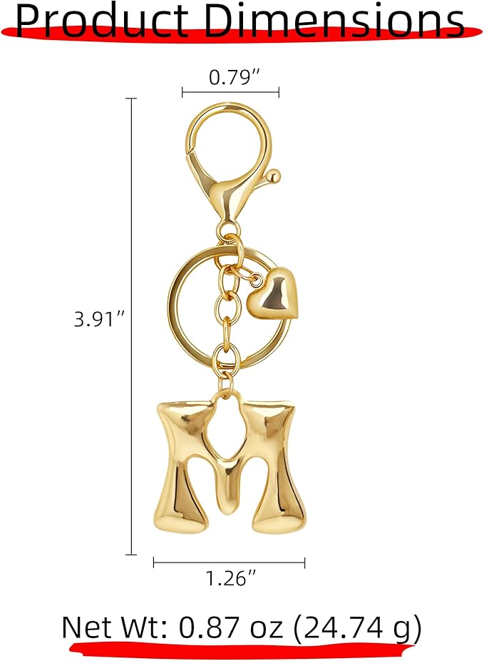 Gold Bubble Heart, Cherry, Bow & More Designs Letter Initial Keychain Bag Charms – Cute Purse Charms for Handbags