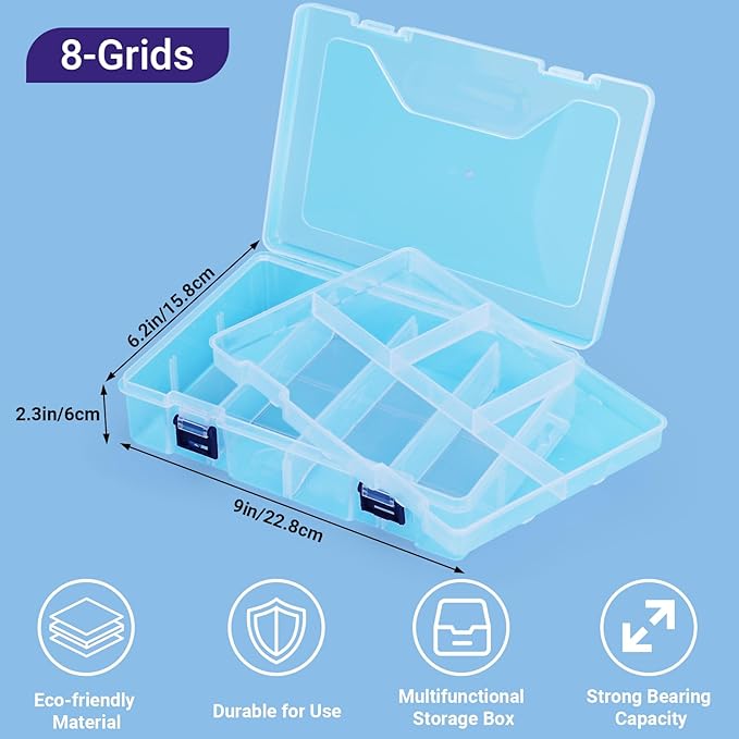 Large Bead Organizer Box, 8 Compartment Craft Storage Container with Removable Divider, Plastic Empty Case for Jewelry Rhinestone Charms Crystal Press On Fake Nail, Hair Stuff Small Accessory