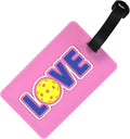 Bag Tag – Golf, Pickleball, Tennis Racquet Shape, Flexible & Waterproof Silicone Luggage Tag, Secure Strap for Bag Identification, Great Tennis Gift for Players & Enthusiasts (Pickleball Love)