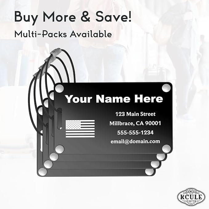 Personalized Luggage Tags: Custom Metal Luggage Tags for Suitcases, Backpacks and Bags with Your Personalized Text (Black)