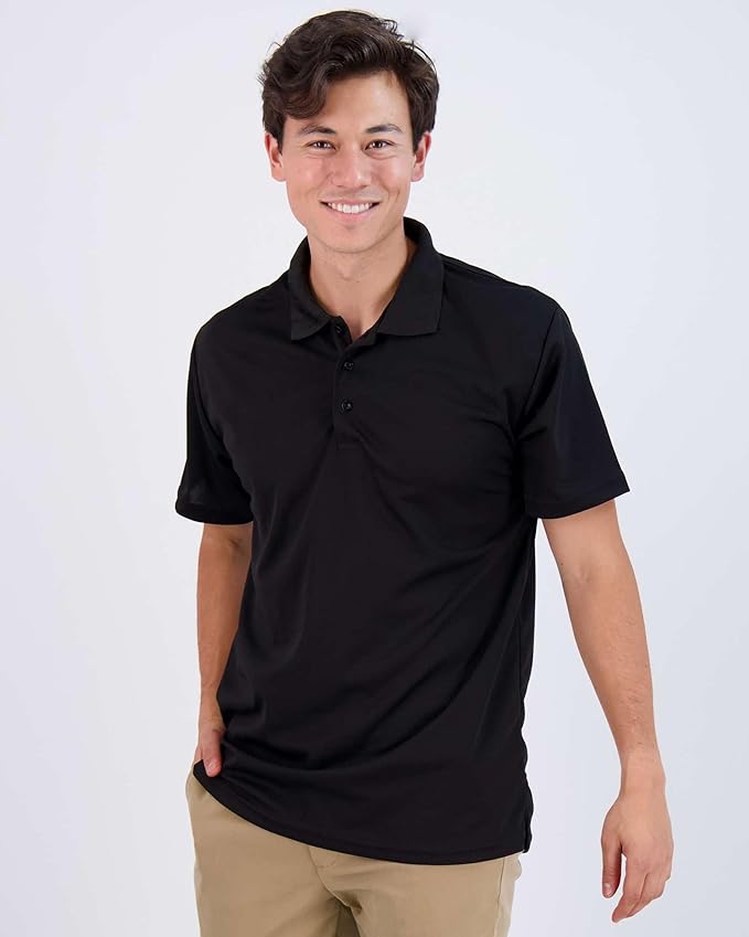Real Essentials 3 Pack: Men's Quick-Dry Short Sleeve Athletic Performance Polo Shirt (Available in Big & Tall)