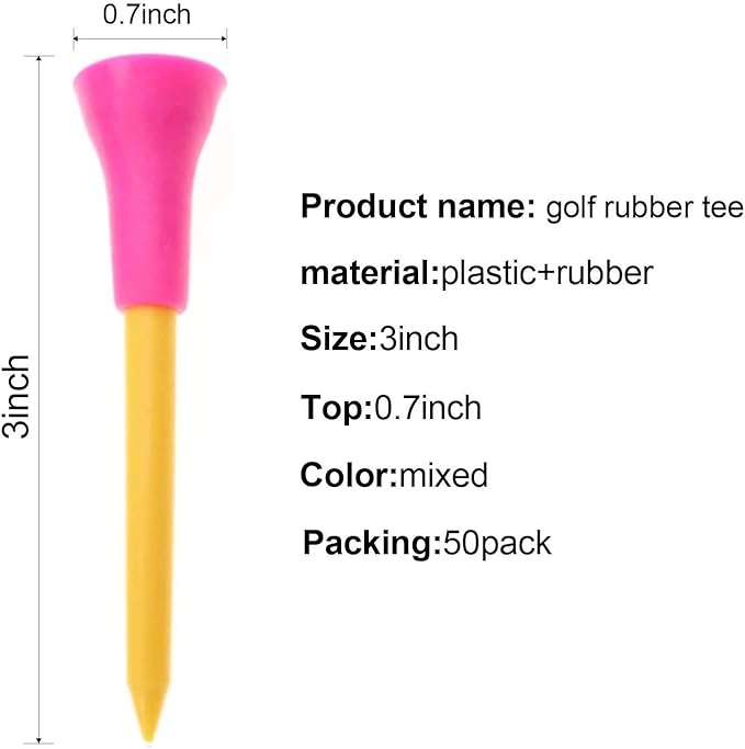 Crestgolf Rubber Cushion Top Plastic Golf Tees Mixed Colors Pack of 50pcs