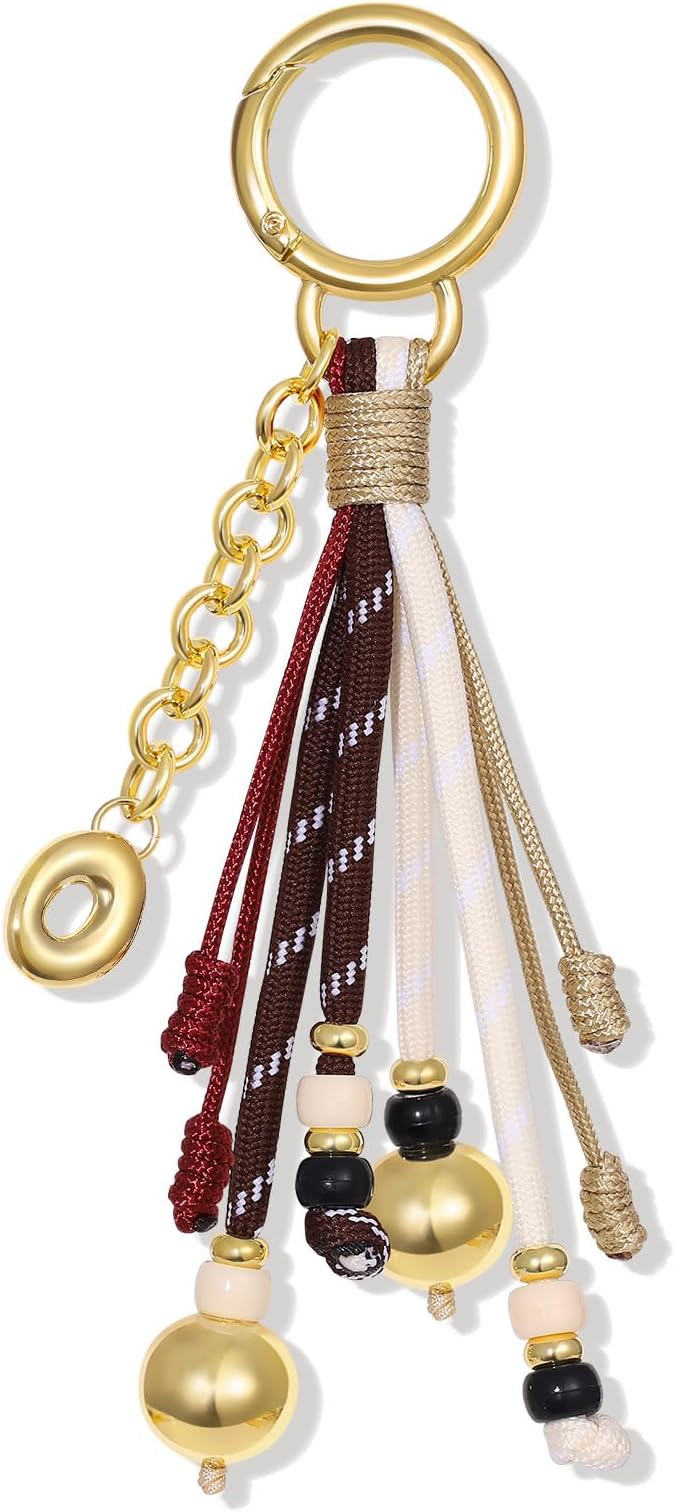 KissYan Christmas Initial Bag Charm for Women, Colorful Rope Purse Keychain With Puffy Letter, Handbag Charm for Backpack