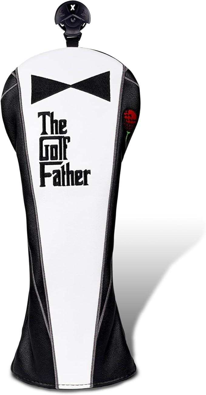 The Golf Father Golf Club Covers, Driver Fairway Hybrid Headcover, Funny Putter Cover Magnetic, Black & White Color Iron Covers,Golf Gifts for Men