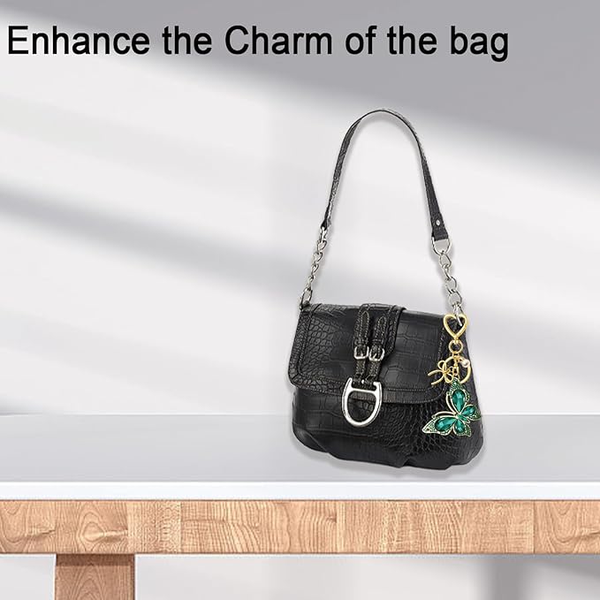 Bag Charm Keychain for Women: Cute Bow Keychains with Diamond Butterfly Pendant, Bags Purse Key ring Accessory