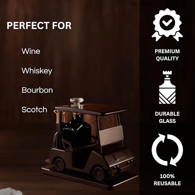 The Wine Savant Mahogany Whiskey Decanter - Golf Gifts for Men & Women (600ml)